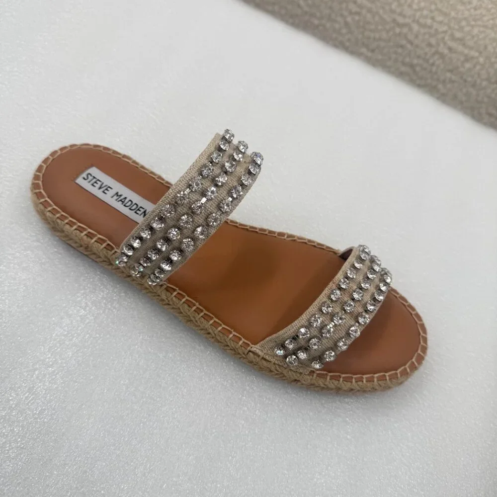 Steve Madden Zendaya Rhinestone Embellished Espadrilles Sandals Size 8 NEW